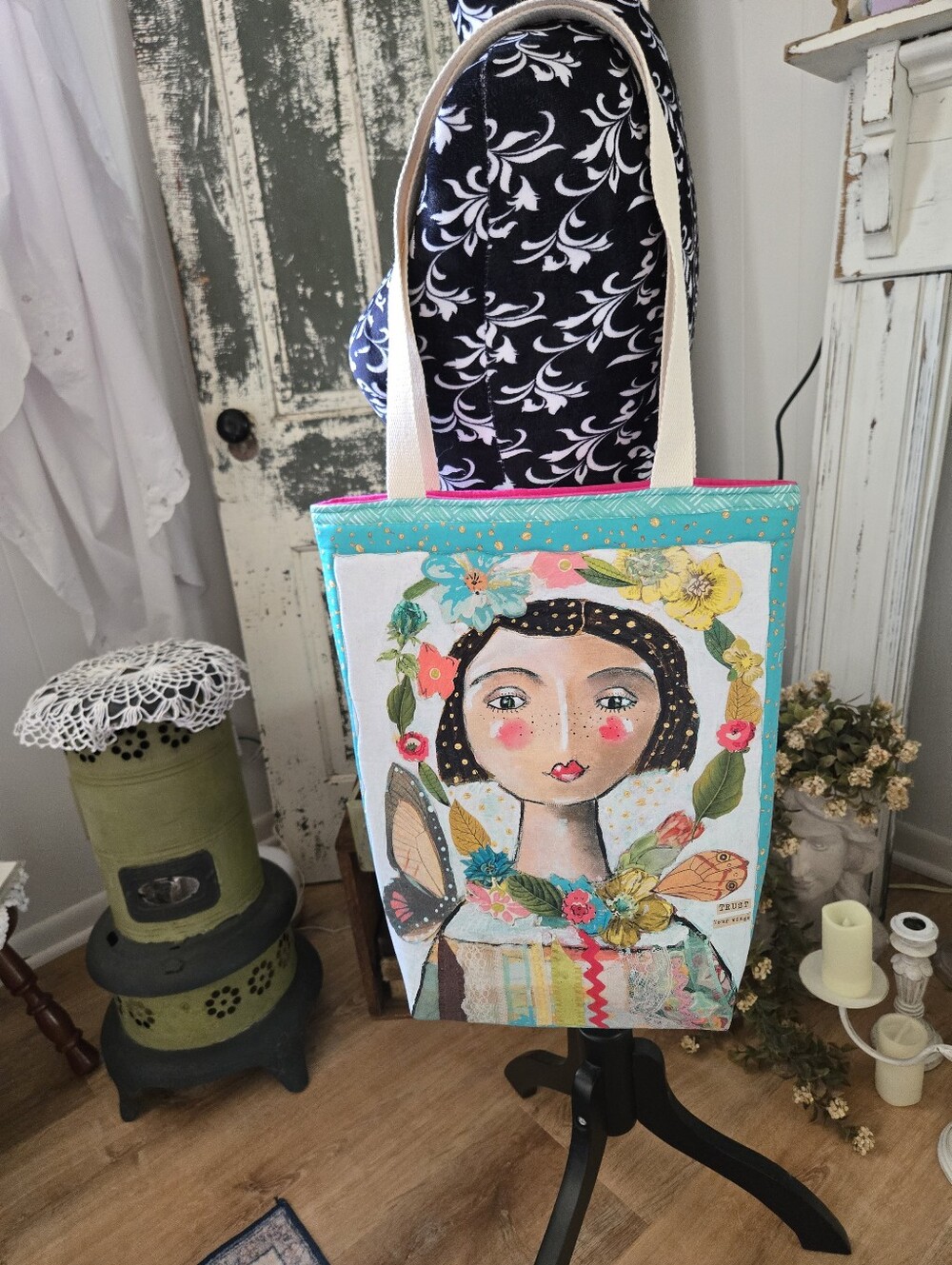 Floral Girl Cotton Tote Bag Handmade